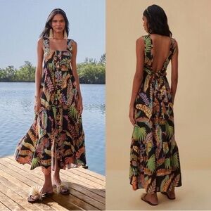 Farm Rio Cool Foliage Tie Back Maxi Dress S